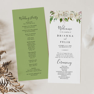 White Winter Peony Floral Wedding Program Programme