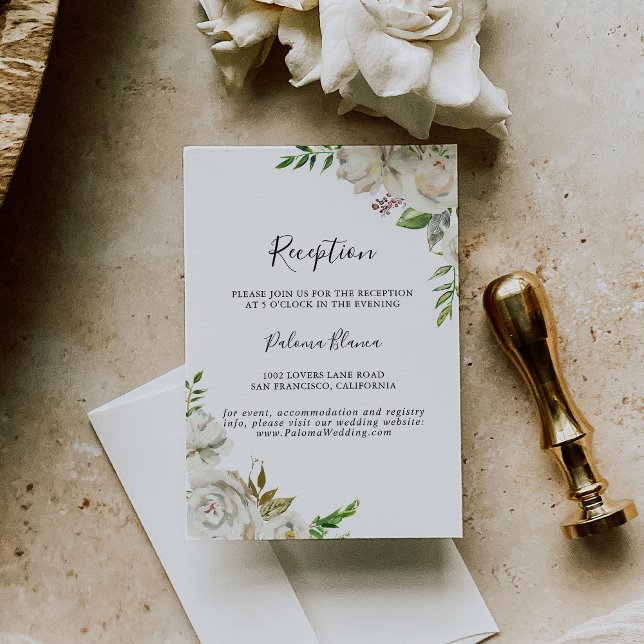 White Winter Peony Floral Wedding Reception Enclosure Card (Creator Uploaded)