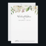 White Winter Peony Floral Wedding Words of Wisdom Advice Card<br><div class="desc">This white winter peony floral wedding words of wisdom advice card is perfect for a modern wedding. The design features beautiful hand-drawn white peonies bunched into neat bouquets with burgundy buds and green leaves. These cards are perfect for a wedding, bridal shower, baby shower, graduation party & more. Personalise the...</div>