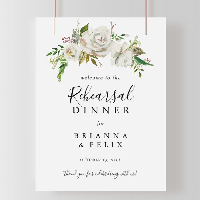 White Winter Peony Rehearsal Dinner Welcome Sign (Creator Uploaded)