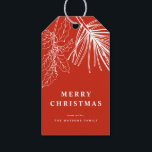 White Winter Pine Botanical Red Christmas Gift Tags<br><div class="desc">Add a rustic and whimsical touch to your holiday wrapping with these watercolor gift tags featuring a snowy red cottage, evergreen trees, and two rabbits. The peaceful woodland scene is hand-painted in soft winter tones, perfect for Christmas gifts, winter weddings, or seasonal party favours. These tags are a great way...</div>