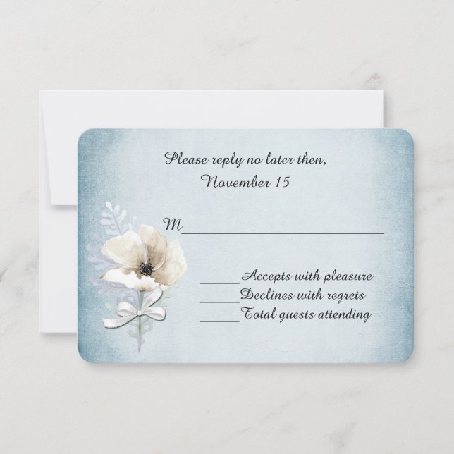 White Winter Poppy Wedding RSVP Card (Front)