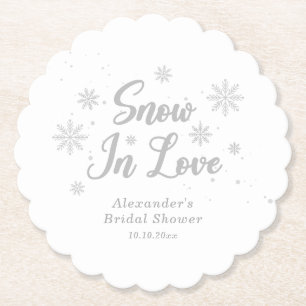 White Winter Snow in love Bridal Shower Paper Coaster