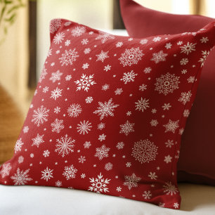 White Winter Snowflake Bright Red Cushion