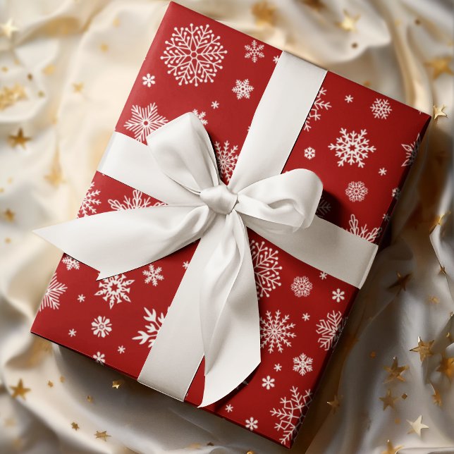 White Winter Snowflake Bright Red Wrapping Paper (Creator Uploaded)