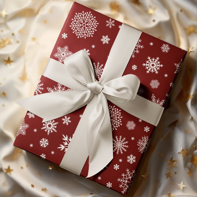 White Winter Snowflake Crimson Red Wrapping Paper (Creator Uploaded)