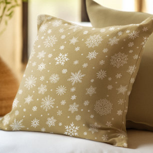 White Winter Snowflake Gold Cushion
