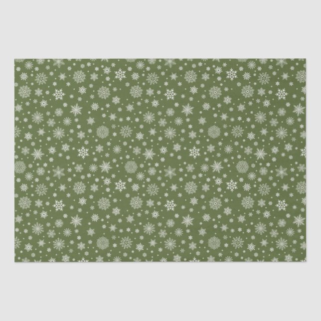 White Winter Snowflake Olive Green Tissue Paper (Front)