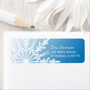 White Winter Snowflake on Blue Return Address