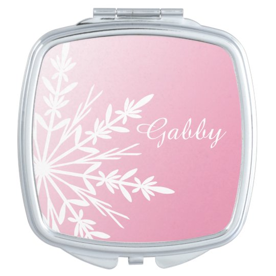 White Winter Snowflake on Pink Vanity Mirror