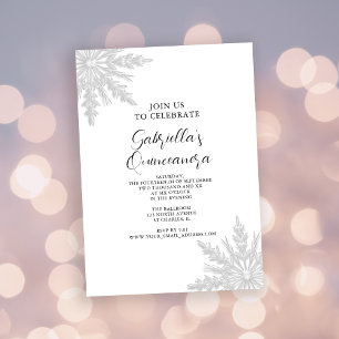 White Winter Snowflake Quinceanera Invitation