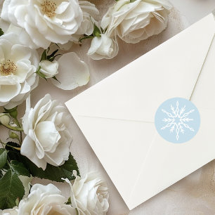 White Winter Snowflakes Blue Classic Round Sticker