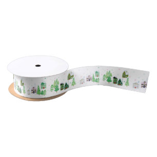 White Winter Village Satin Ribbon