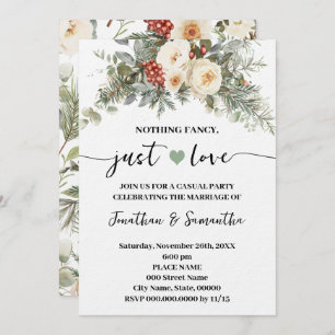 White Winter Wedding Nothing Fancy Just Love  Invitation