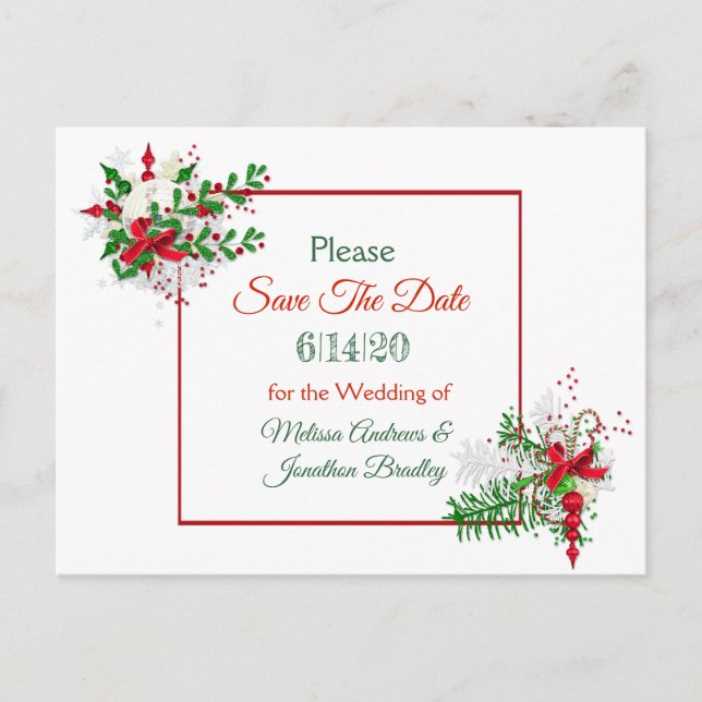 White Winter Wedding Themed Save the Date Postcard (Front)