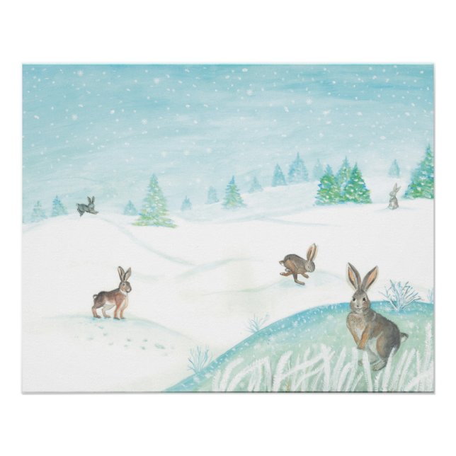 White Winter Wild Rabbits    Poster (Front)