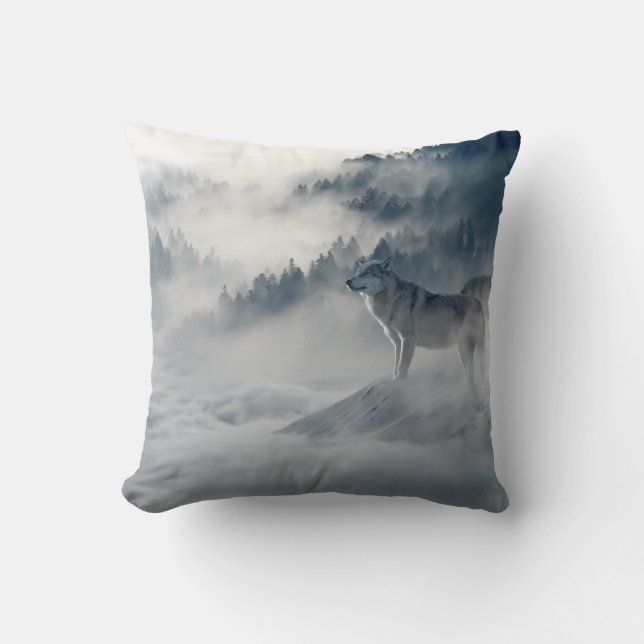 White Winter Wolf In Snow Cushion (Front)