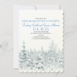 White winter woodland rehearsal dinner invitation
