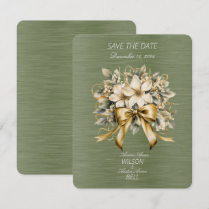 White Winterberry Green Leaf Gold Ribbon Christmas RSVP Card