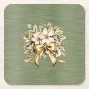 White Winterberry Invitation Set Square Paper Coaster