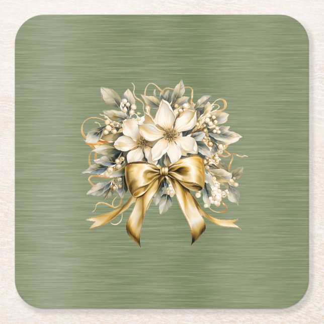 White Winterberry Invitation Set Square Paper Coaster (Front)