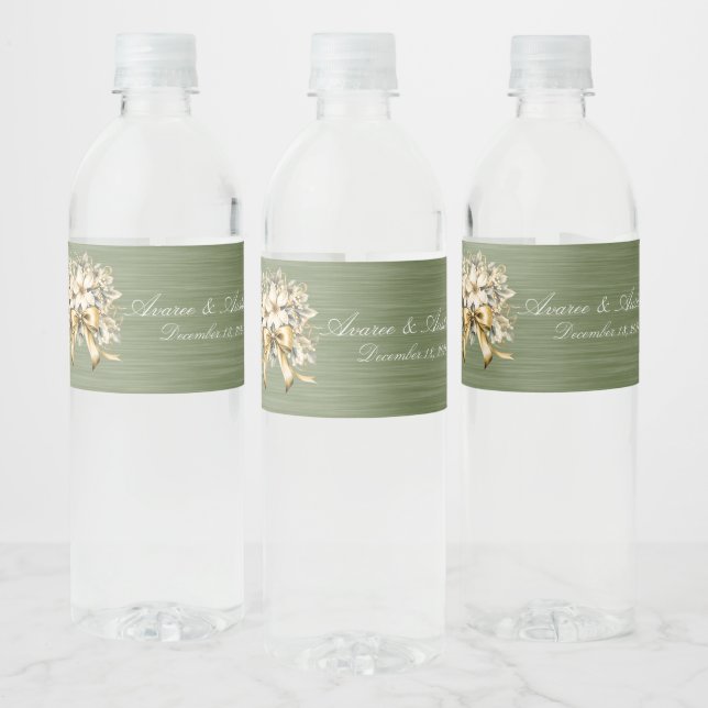 White Winterberry Wedding Invitation Water Bottle  Water Bottle Label (Bottles)