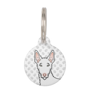White Wire Haired Ibizan Hound Cartoon Dog Head Pet Tag