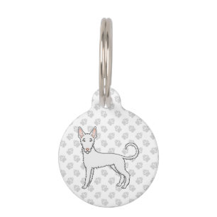 White Wire Haired Ibizan Hound Cartoon Dog & Paws Pet Tag