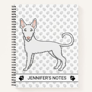 White Wire Haired Ibizan Hound Cartoon Dog & Text Notebook