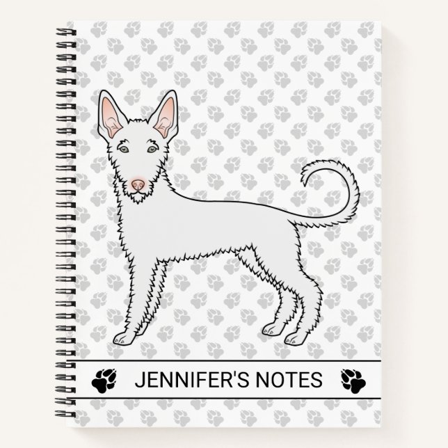 White Wire Haired Ibizan Hound Cartoon Dog & Text Notebook (Front)