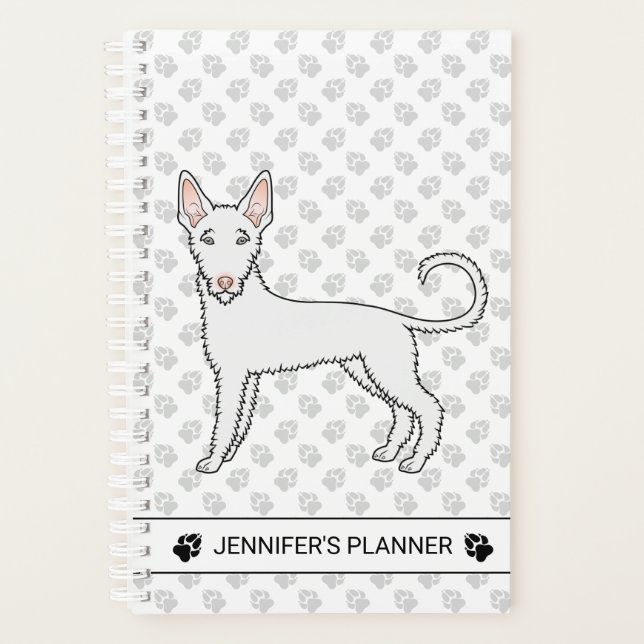 White Wire Haired Ibizan Hound Cartoon Dog & Text Planner (Front)