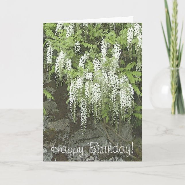 White wisteria birthday card (Front)