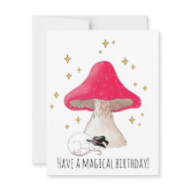 White Witch Mouse Toadstool Birthday Card 