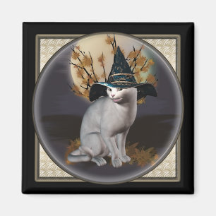 White Witches Cat Square Magnets