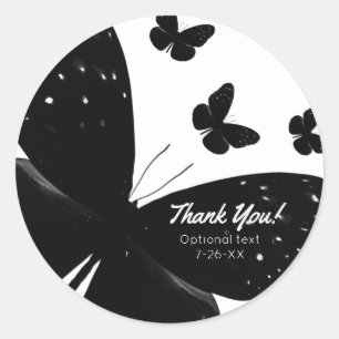 White with Black Butterflies Party Custom Favour Classic Round Sticker