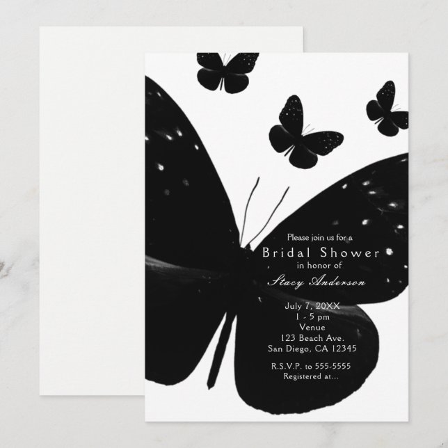 White with Black Butterflies Party Invitations (Front/Back)