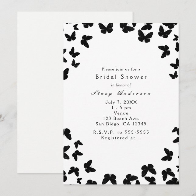White with Black Butterflies Party Invitations (Front/Back)