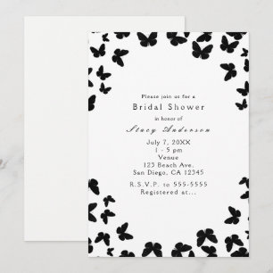 White with Black Butterflies Party Invitations