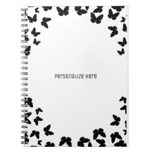 White with Black Butterflies Personalised Custom Notebook
