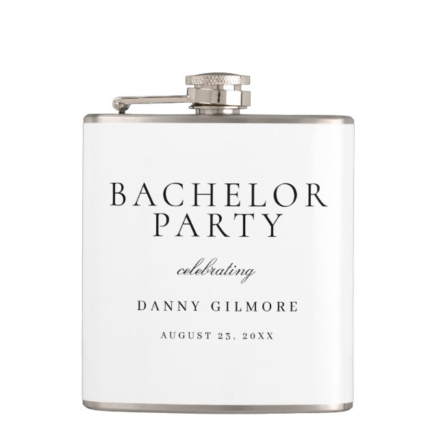 White With Black Classic Mens Bachelor Party Gift Hip Flask (Front)