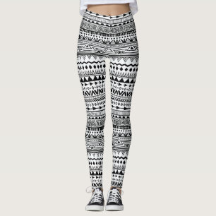 White with Black Ethnic Design Pattern Leggings