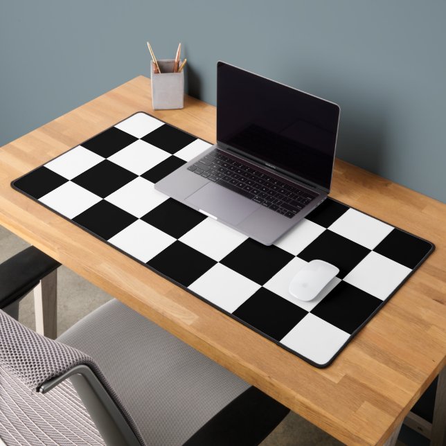 White with Black Large Square Style Pattern Desk Mat (Office 2)