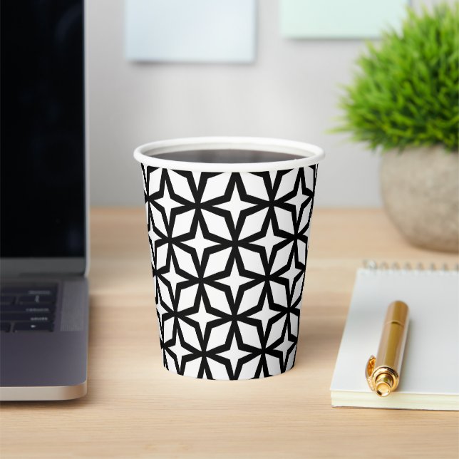 White with black lattice pattern paper cups (Insitu)