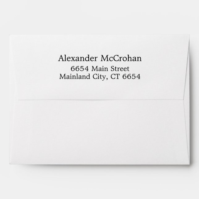White with Black Return Address Mailing Envelope (Back (Top Flap))