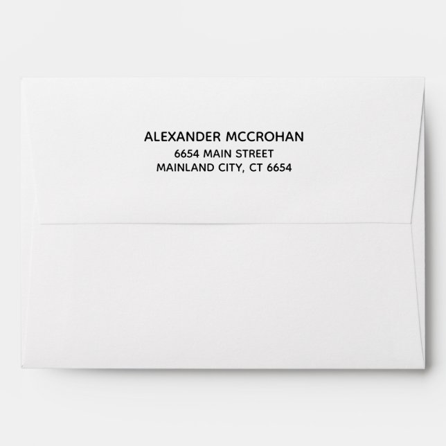 White with Black Return Address Mailing Envelope (Back (Top Flap))