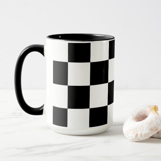 White with Black Square Pattern 15 oz Combo Mug (With Donut)