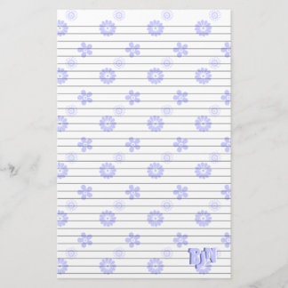 White with Blue Floral Stationery Paper Monogram