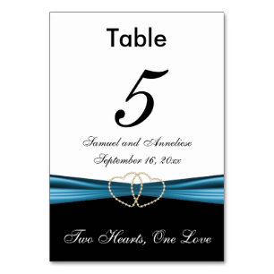 White with Blue Satin Ribbon - Table Numbers
