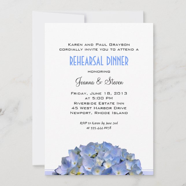 White With Blue Wedding Rehearsal Dinner Invitation (Front)