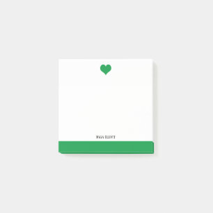 White with Bright Green Heart & Border + Name Post-it Notes